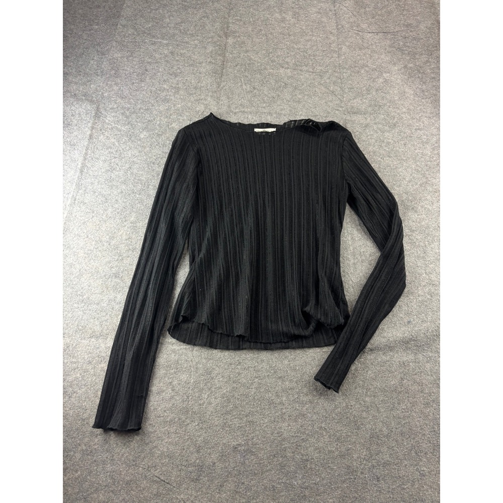 Natural Life Ribbed Knit Long Sleeve Crew Neck Top Womens L Sheer Boho Chic